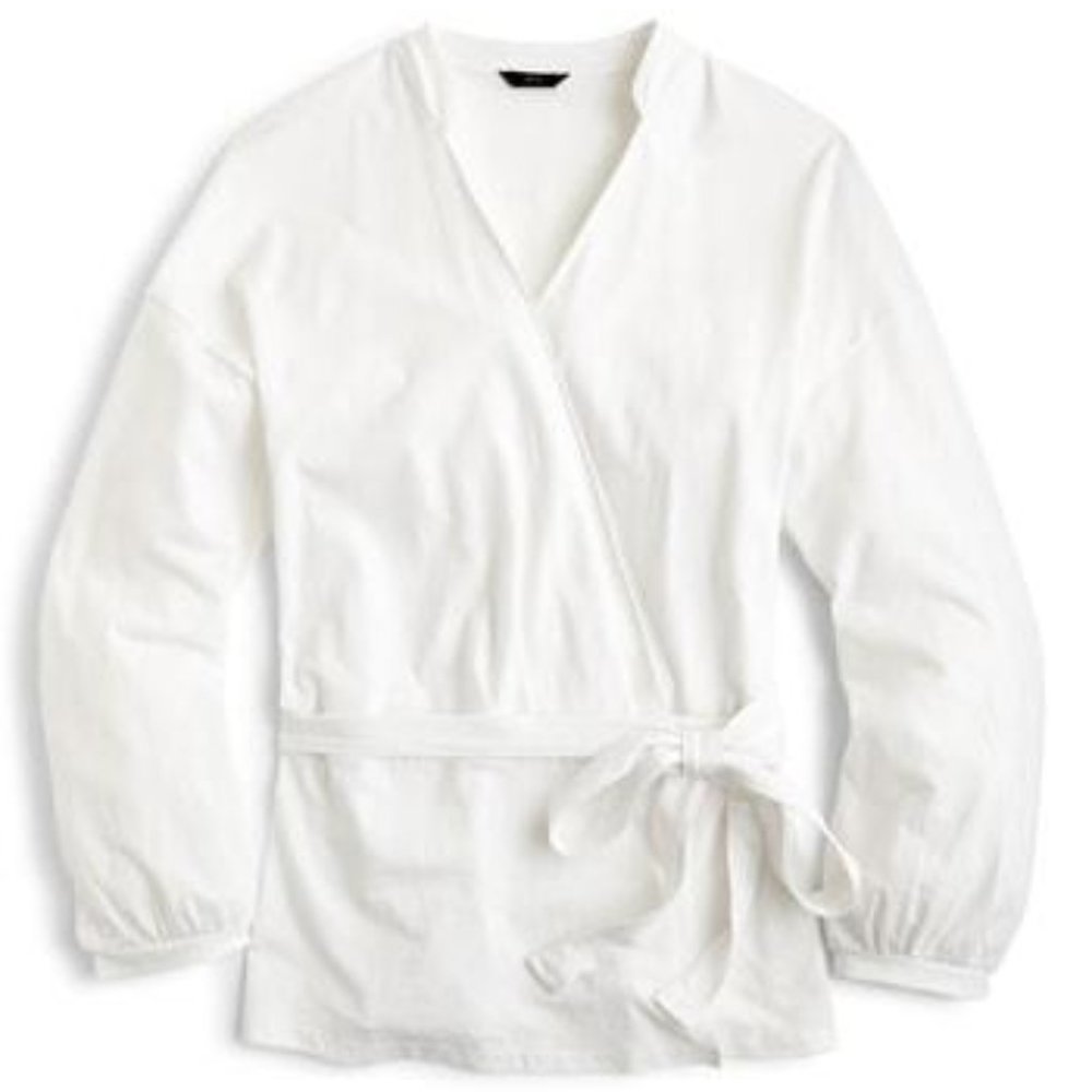 J.Crew White Wrap Long Sleeve Top - Small